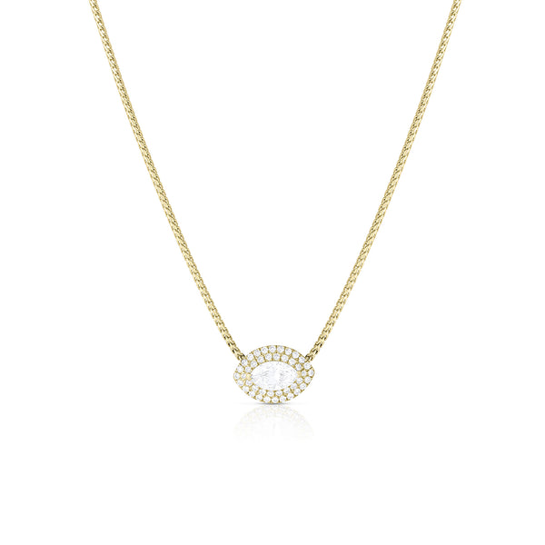 horizontal marquise diamond choker with double halo, in 18k yellow gold <span class='visuallyhidden'>Call, text 323-404-2959 for shop help.</span>